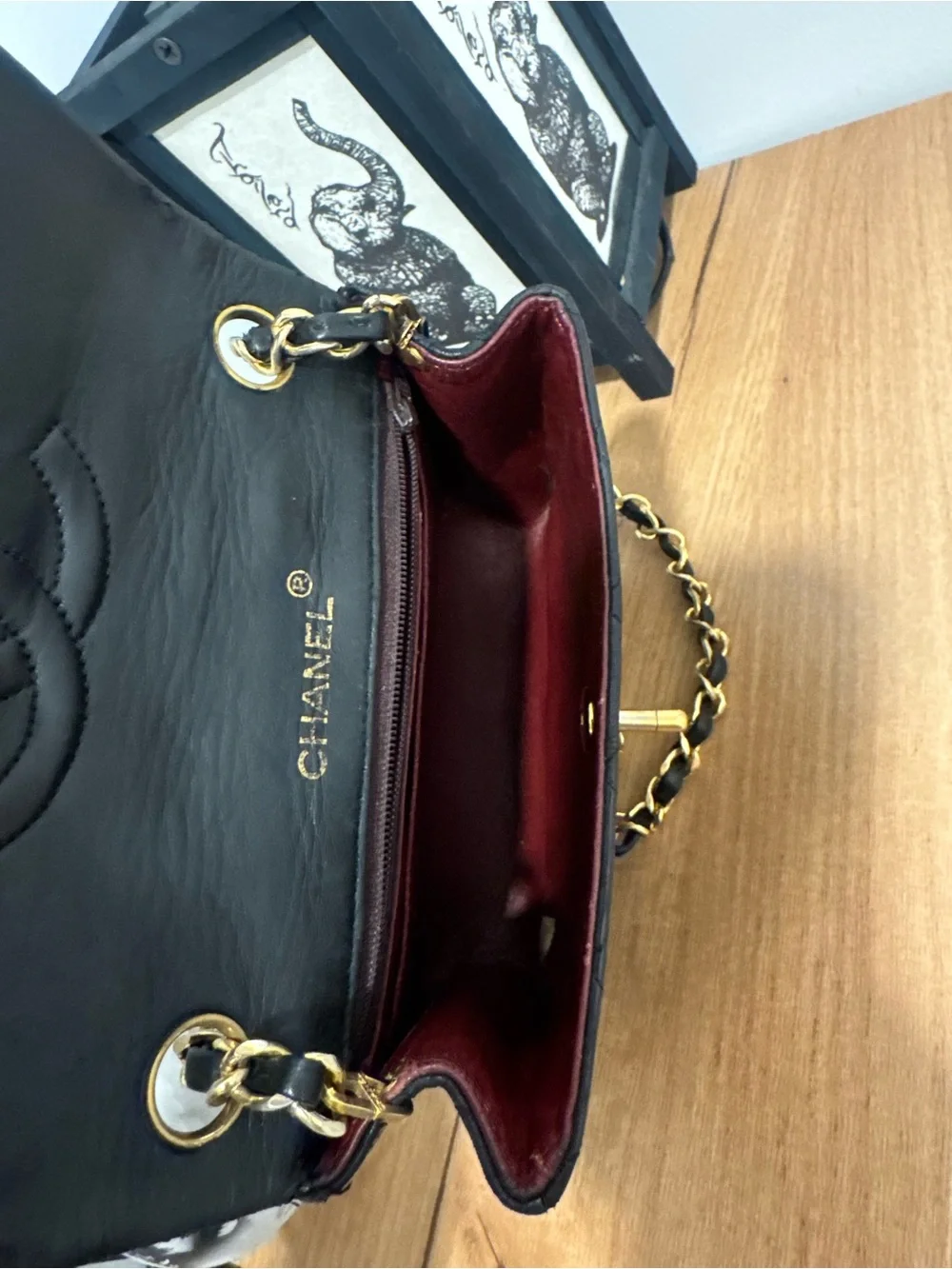 Vintage Chanel Black Lambskin Square Mini Double Flap 24k GHW